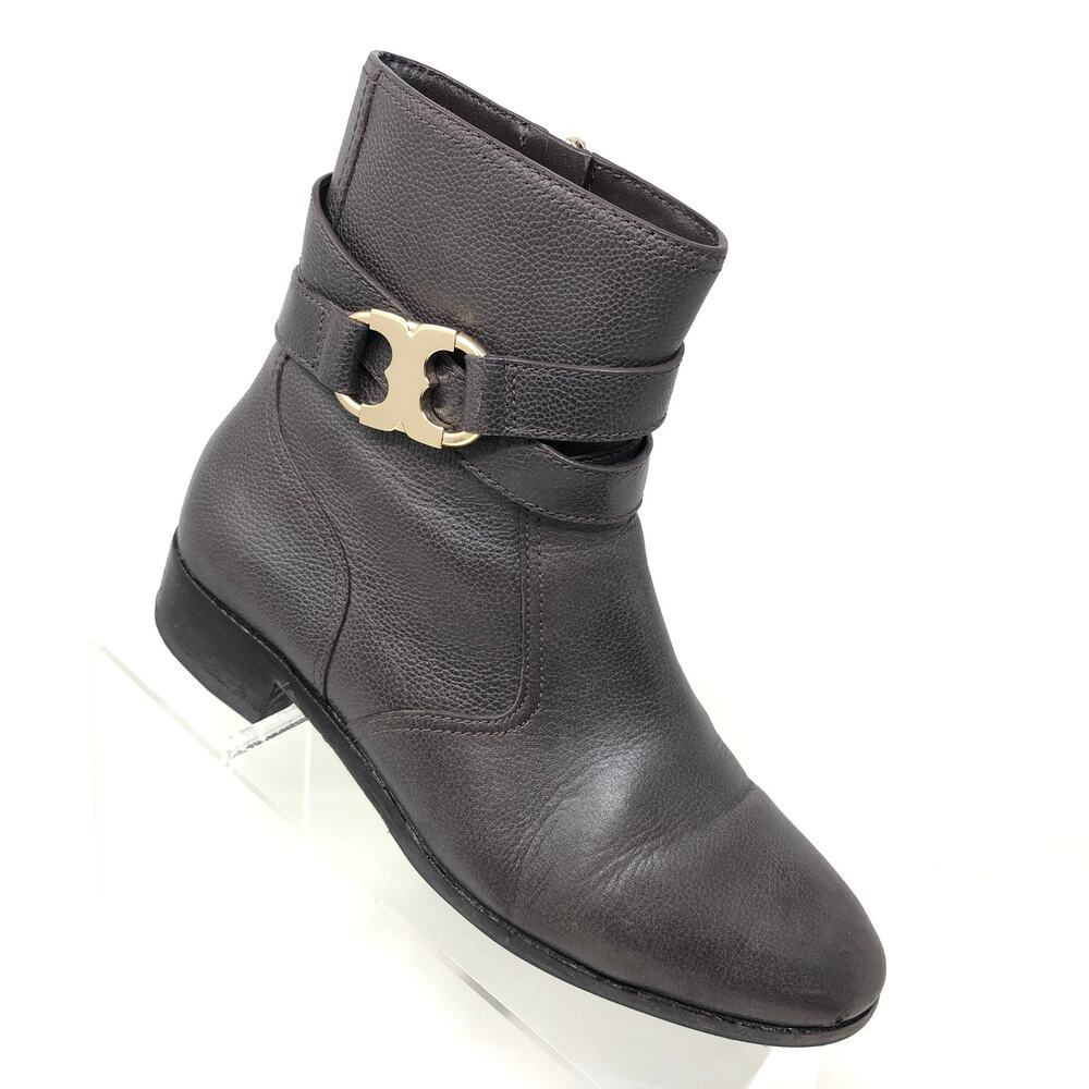 Tory Burch Gemini Link Ankle Boot Women's 7.5 Brown Gray Leather